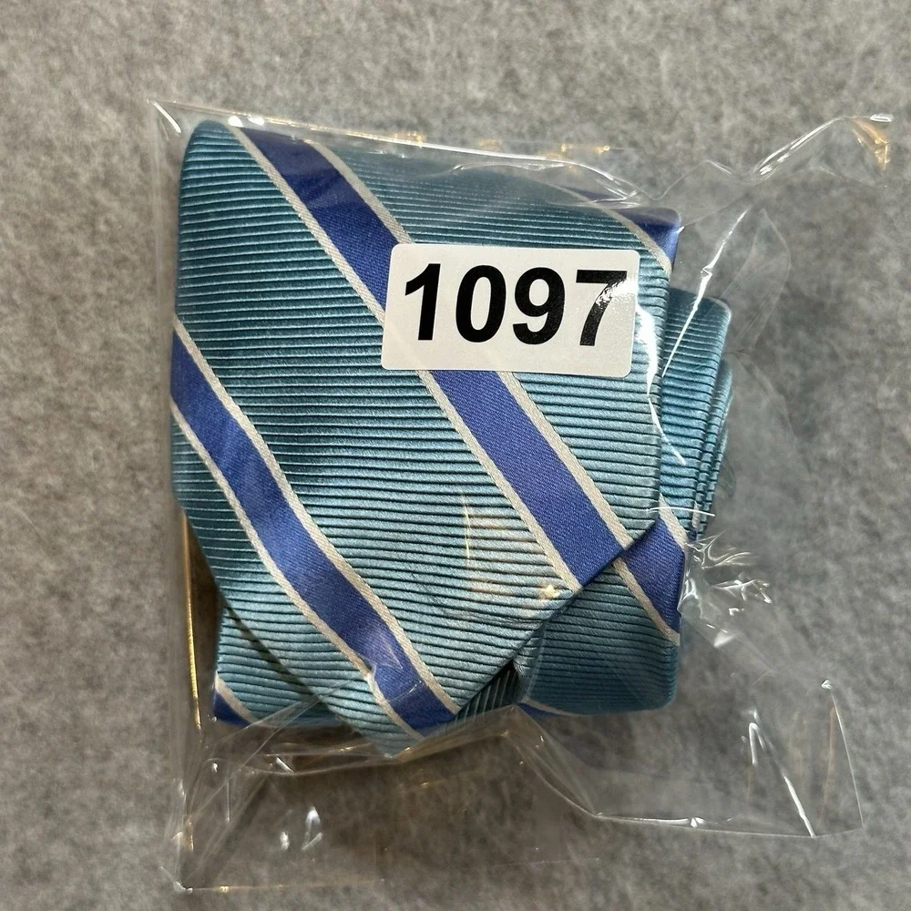 Brooks Brothers 346 Silk Tie Aqua Blue Stripe Repp Classic Mens Necktie 59x3.25